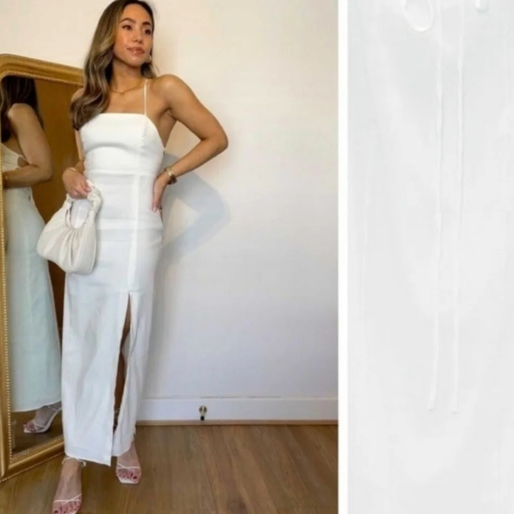 NWT Zara Linen Blend Midi Slit Front Strappy Dress - Picture 3 of 16